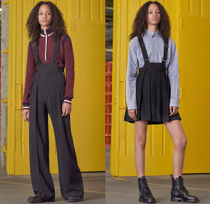 Diesel Black Gold 2017 Pre Fall Autumn Womens Lookbook Presentation - Rock n Roll High Street Urban Minimalism Chunky Knit Sweater Turtleneck Velvet Bib & Brace Dungarees Polka Dots Blouse Long Sleeve Shirt Bomber Jacket Leather Quilted Waffle Belted Waist Track Jacket Pinafore Dress Accordion Pleats Handkerchief Hem Miniskirt Motorcycle Biker Rider Bootcut Bootleg Denim Jeans Zippered Hem Drawstring Tuxedo Stripe Wide Leg Low Crotch Boots