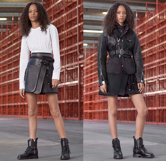 Diesel Black Gold 2017 Pre Fall Autumn Womens Lookbook Presentation - Rock n Roll High Street Urban Minimalism Chunky Knit Sweater Turtleneck Velvet Bib & Brace Dungarees Polka Dots Blouse Long Sleeve Shirt Bomber Jacket Leather Quilted Waffle Belted Waist Track Jacket Pinafore Dress Accordion Pleats Handkerchief Hem Miniskirt Motorcycle Biker Rider Bootcut Bootleg Denim Jeans Zippered Hem Drawstring Tuxedo Stripe Wide Leg Low Crotch Boots