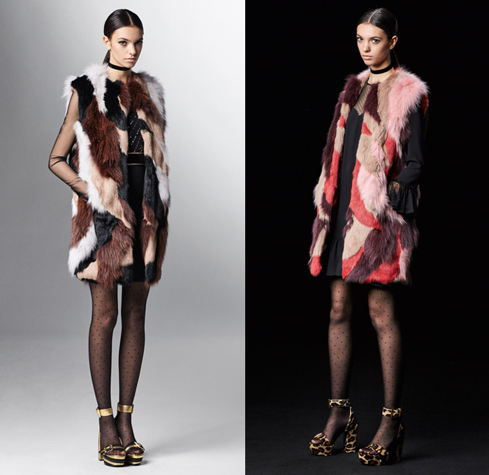 Just Cavalli 2017 Pre Fall Autumn Womens Lookbook Presentation - Marching Band Bandleader Coat Poncho Cloak Hanging Sleeve Metallic Gold Silver Bomber Jacket Fur Vest Flowers Floral Blouse Ruffles Miniskirt Stockings Tights Hosiery High Low Hem Maxi Dress Lace Needlework Butterflies Tiger Jungle Leopard Cheetah Snake Reptile Ornamental Decorative Art Fringes Silk Leather Dots Scarf Ankle Boots Sunglasses Choker Crossbody Bag