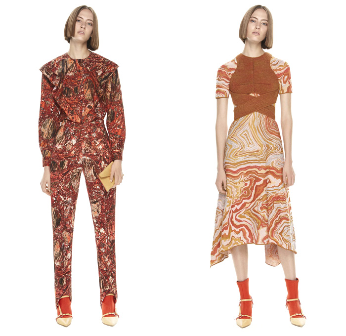 M Missoni 2017 Pre Fall Autumn Womens Lookbook Presentation - Oversized Outerwear Coat Knit Sweater Jumper Stripes Cargo Pockets Turtleneck Hooded Sweatshirt Skirt Frock Brocade Jacquard Ornamental Decorative Baroque Art Embroidery Wrap Twist Bandage Camouflage Foot Strap Abstract Triangle Cap Sleeve Shorts Ruffles Tiered Waves Mesh PVC Pants Trousers Blouse Drawstring Vest Cardigan Harness Fanny Pack Waist Pouch Belt Bag Sheer Chiffon Purse Clutch