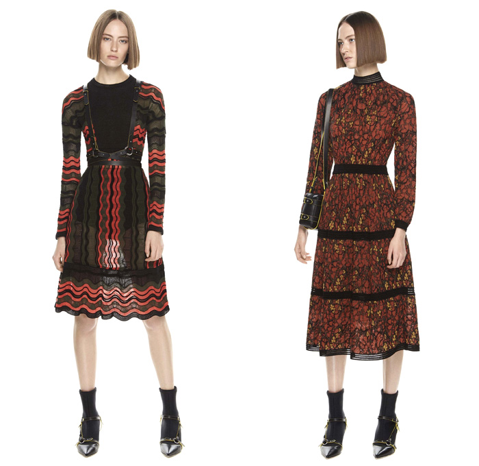 M Missoni 2017 Pre Fall Autumn Womens Lookbook Presentation - Oversized Outerwear Coat Knit Sweater Jumper Stripes Cargo Pockets Turtleneck Hooded Sweatshirt Skirt Frock Brocade Jacquard Ornamental Decorative Baroque Art Embroidery Wrap Twist Bandage Camouflage Foot Strap Abstract Triangle Cap Sleeve Shorts Ruffles Tiered Waves Mesh PVC Pants Trousers Blouse Drawstring Vest Cardigan Harness Fanny Pack Waist Pouch Belt Bag Sheer Chiffon Purse Clutch