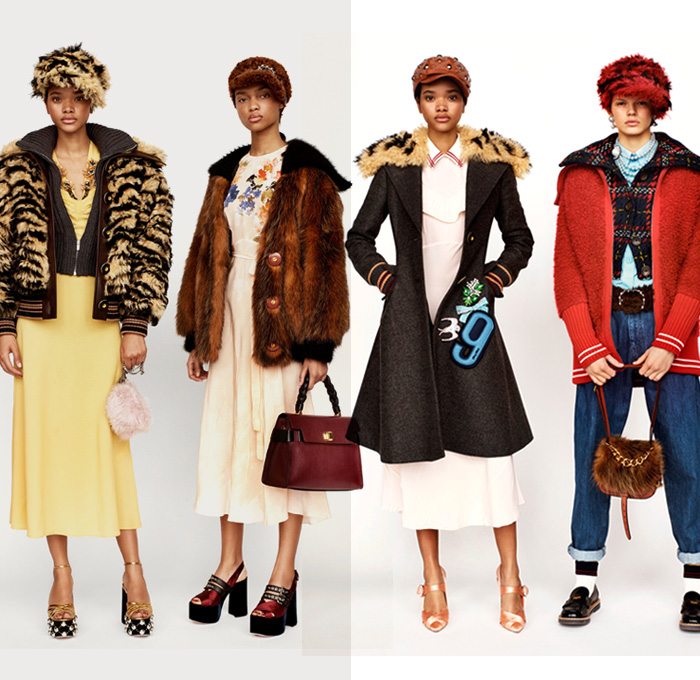 Miu Miu 2017 Pre Fall Autumn Womens Lookbook Presentation - 1950s Fifties Preppy Cap Outerwear Coat Shaggy Plush Fur Shearling Chunky Knit Cardigan Sweaterdress Turtleneck Poodle Circle Skirt Plaid Tartan Windowpane Check Leather Embroidery Decorated Bedazzled Brooch Metallic Studs Dress Corduroy Stripes Silk Flowers Floral Ruffles Bomber Varsity Jacket Houndstooth Wide Lapel Accessory Headband Beltband Necklace Beads Brooch Hat Cap Loafer Socks Oxfords Cupid Dove Numbers Patches Handbag Pumps Pop Art Denim Jeans Tapered Fit