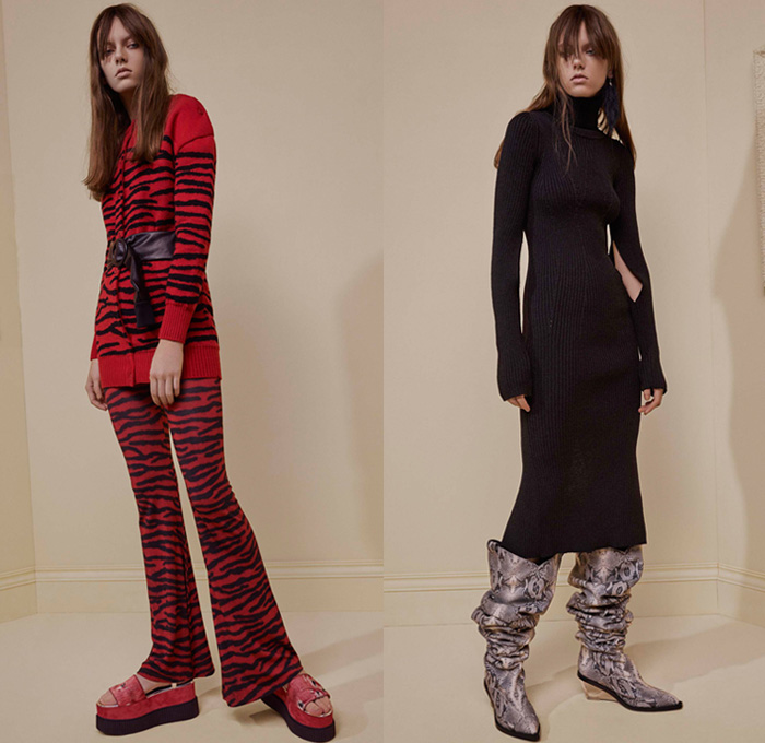 MM6 Maison Margiela 2017 Pre Fall Autumn Womens Lookbook Presentation - Oversized Outerwear Coat Knit Sweater Rose Flowers Floral Zebra A-line Dress Flare Pants Trousers Wide Bell Sleeves Silk Satin Turtleneck Crinoline Mesh Net Cinch Sweaterdress Tweed Wool Jacket Blazer Midi Skirt Sweatshirt Collar Panel Shirtdress Cargo Pockets Cardigan Asymmetrical Hem High Slit Bleached Denim Jeans Crocodile Cowgirl Fragile Boots Chain Purse Clutch