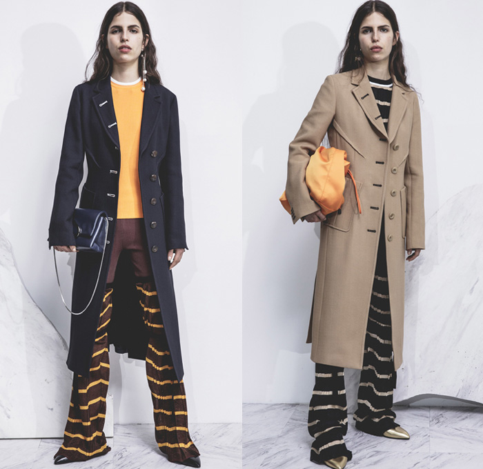 3.1 Phillip Lim 2017 Pre Fall Autumn Womens Lookbook Presentation - Age Of Innocence Victorian Peasant Blouse Skirt Drawstring Cinch Lace Up Pearls Stripes Corset Knit Outerwear Coat Blazer Jacket Anorak Windbreaker Buttons Bell Sleeves Dress Plaid Tartan Check Wool Pussycat Bow Bomber Jacket Linen Plastic High Waist Track Pants Sporty Jogger Sweatpants Pinafore Strapless Vest Waistcoat Polka Dots Denim Mom Jeans Tapered Dark Wash Faded Bleached Wide Leg Crossbody Bag Purse Clutch Ankle Boots Grommets