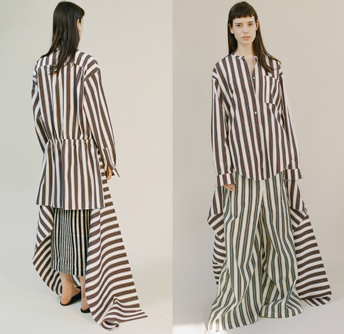 Ports 1961 2017 Pre Fall Autumn Womens Lookbook Presentation - Oversized Outerwear Coat Hanging Sleeve Blouse Long Sleeve Shirt Extra Panel Low High Hem Dovetail Mullet High Low Hem Stripes Skirt Frock Wool Sweater Jumper Wide Panel Wrap Plaid Tartan Check Dress Cutout Asymmetrical Pantsuit Voluminous Separates Blanket Cocoon Stretch Tailored Wide Leg Trousers Palazzo Pants Deconstructed Tearaway Buttoned Hem Flowers Floral Vase Bedazzled Decorated Slip-ons