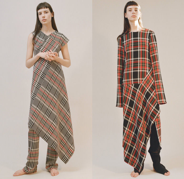 Ports 1961 2017 Pre Fall Autumn Womens Lookbook Presentation - Oversized Outerwear Coat Hanging Sleeve Blouse Long Sleeve Shirt Extra Panel Low High Hem Dovetail Mullet High Low Hem Stripes Skirt Frock Wool Sweater Jumper Wide Panel Wrap Plaid Tartan Check Dress Cutout Asymmetrical Pantsuit Voluminous Separates Blanket Cocoon Stretch Tailored Wide Leg Trousers Palazzo Pants Deconstructed Tearaway Buttoned Hem Flowers Floral Vase Bedazzled Decorated Slip-ons