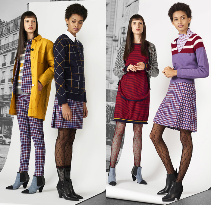 Sonia By Sonia Rykiel 2017 Pre Fall Autumn Womens Lookbook Presentation - Outerwear Coat Quilted Waffle Puffer Jacket Parka Rainwear Hood Velvet Fishnet Stockings Tights Knit Sweater Jumper Turtleneck Skirt Frock Abstract Art Doodles Spraypaint Lace Suede Check Gingham Windowpane Grid Stripes Cardigan Pantsuit Blazer Furry Plush Cutout Hem Bomberdress Long Back Card Suit Hearts Clubs Spade Diamonds Bib Asymmetrical Hem Ruffles Safety Pin Ankle Boots