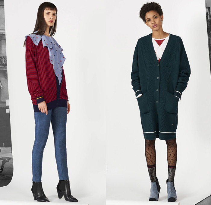 Sonia By Sonia Rykiel 2017 Pre Fall Autumn Womens Lookbook Presentation - Outerwear Coat Quilted Waffle Puffer Jacket Parka Rainwear Hood Velvet Fishnet Stockings Tights Knit Sweater Jumper Turtleneck Skirt Frock Abstract Art Doodles Spraypaint Lace Suede Check Gingham Windowpane Grid Stripes Cardigan Pantsuit Blazer Furry Plush Cutout Hem Bomberdress Long Back Card Suit Hearts Clubs Spade Diamonds Bib Asymmetrical Hem Ruffles Safety Pin Ankle Boots