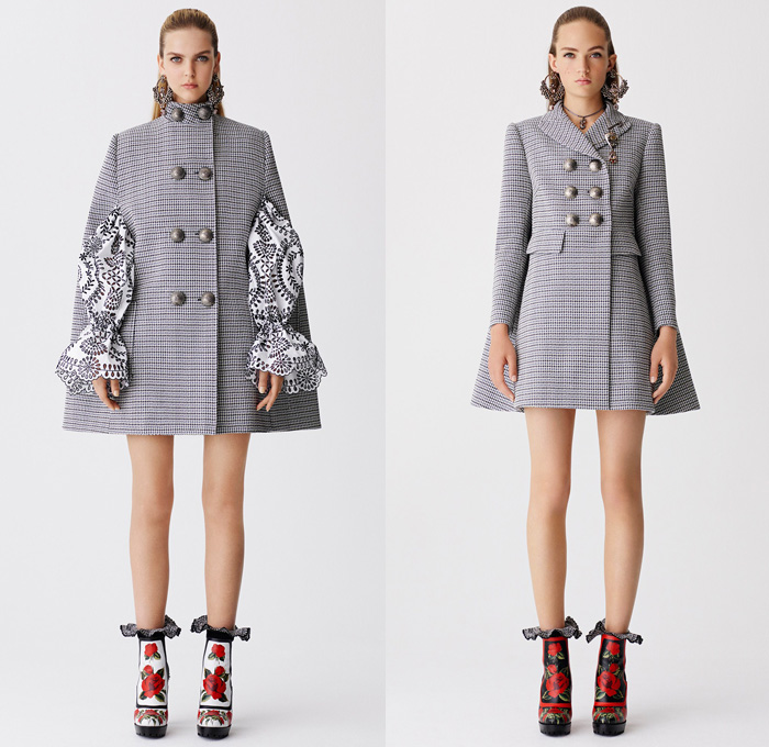Alexander McQueen 2017 Resort Cruise Pre-Spring Womens Lookbook Presentation - Hand-Painted Hand Loom Engineered Floral Flowers Tablecloth Exploded Patchwork Leather Carnations Yellow Roses Peonies Poppies Broderie Anglaise Sequins Beads Caravan Embroidery Tweed Boots Skirt Frock Miniskirt Belted Waist Bedazzled Metallic Studs Sequins Knitwear Outerwear Jacket Coatdress Cloak Hanging Sleeve Dress Sheer Chiffon Lace Motorcycle Biker Jacket Wide Belt Tiered Handbag