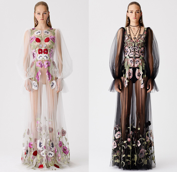 Alexander McQueen 2017 Resort Cruise Pre-Spring Womens Lookbook Presentation - Hand-Painted Hand Loom Engineered Floral Flowers Tablecloth Exploded Patchwork Leather Carnations Yellow Roses Peonies Poppies Broderie Anglaise Sequins Beads Caravan Embroidery Tweed Boots Skirt Frock Miniskirt Belted Waist Bedazzled Metallic Studs Sequins Knitwear Outerwear Jacket Coatdress Cloak Hanging Sleeve Dress Sheer Chiffon Lace Motorcycle Biker Jacket Wide Belt Tiered Handbag