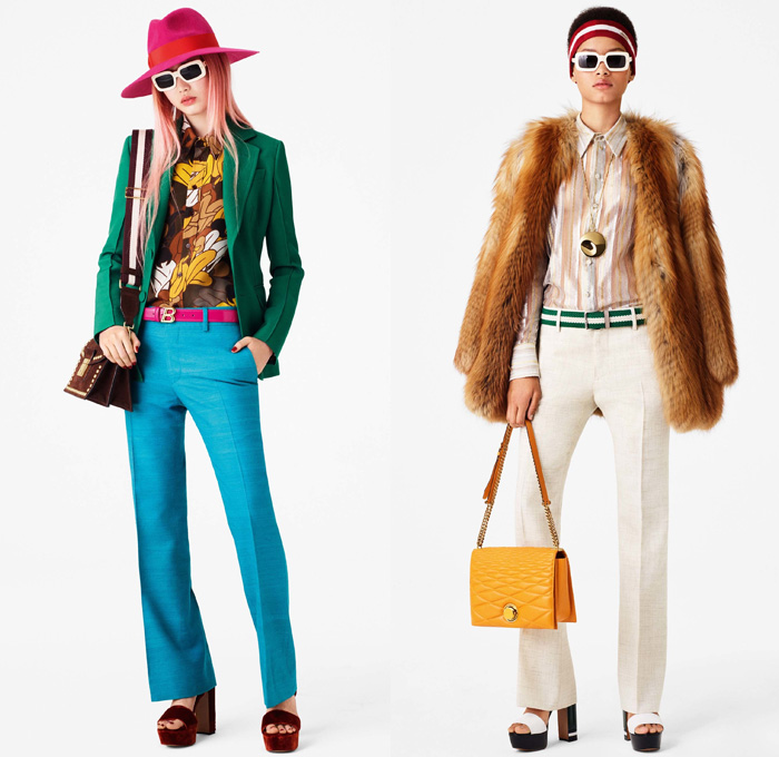 Bally of Switzerland 2017 Resort Cruise Pre-Spring Womens Lookbook Presentation - 1960s Sixties Mod 1970s Seventies Rock Acid Wash Bleached Mesh Fishnet Denim Jeans Stripes Flowers Floral Knitwear Turtleneck Outerwear Trench Coat Embroidery Silk Jogger Sweatpants Suede Tote Handbag Poodle Skirt Accordion Pleats Jacket Pussycat Bow Ribbon Quilted Waffle Puffer Hypnotic Snakeskin Boots