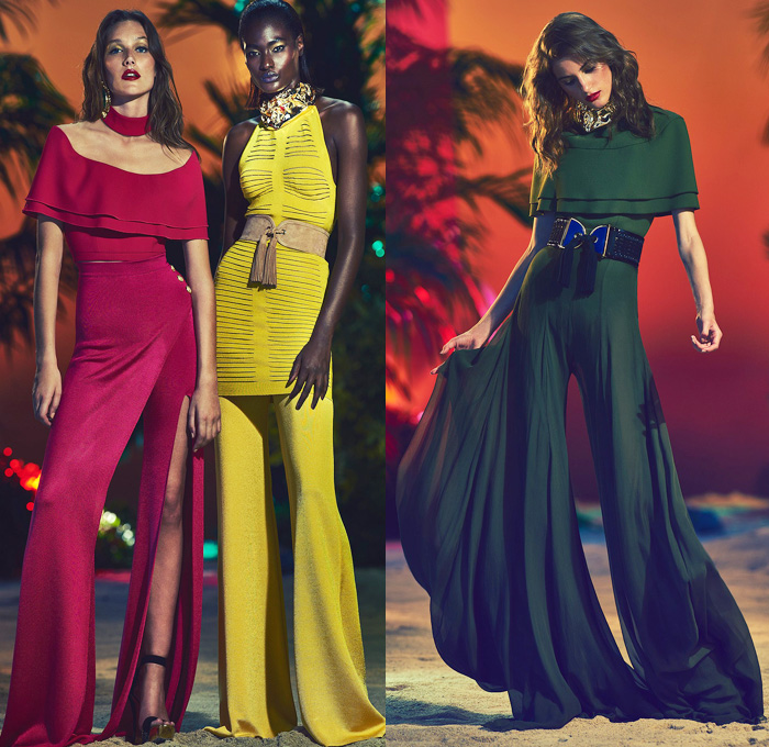 Balmain 2017 Resort Cruise Pre-Spring Womens Lookbook Presentation - Patchwork Denim Jeans Embroidery Bedazzled Metallic Fringes Frayed Raw Hem Tassels Sheer Chiffon Basketweave Knit Sleeveless Cargo Pockets Cloak Cape Wide Leg Trousers Palazzo Pants Flare High Slit Wide Belt Zipper Coatdress Skirt Frock Drawstring Bomber Jacket Suede Leather Mesh Patchwork Ruffles Balloon Sleeves Silk Satin Wrap Kimono Gown Eveningwear Handbag