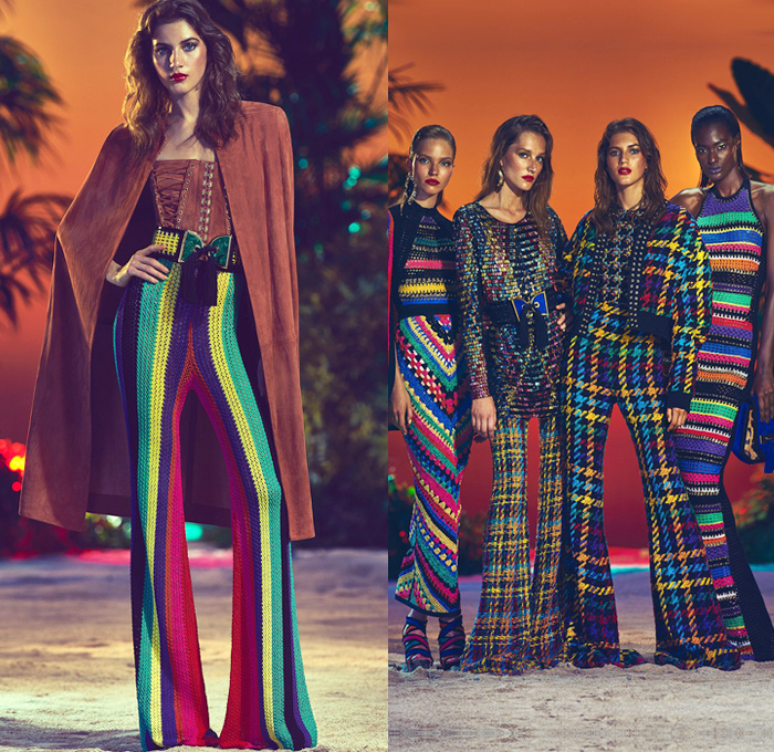 Balmain 2017 Resort Cruise Pre-Spring Womens Lookbook Presentation - Patchwork Denim Jeans Embroidery Bedazzled Metallic Fringes Frayed Raw Hem Tassels Sheer Chiffon Basketweave Knit Sleeveless Cargo Pockets Cloak Cape Wide Leg Trousers Palazzo Pants Flare High Slit Wide Belt Zipper Coatdress Skirt Frock Drawstring Bomber Jacket Suede Leather Mesh Patchwork Ruffles Balloon Sleeves Silk Satin Wrap Kimono Gown Eveningwear Handbag