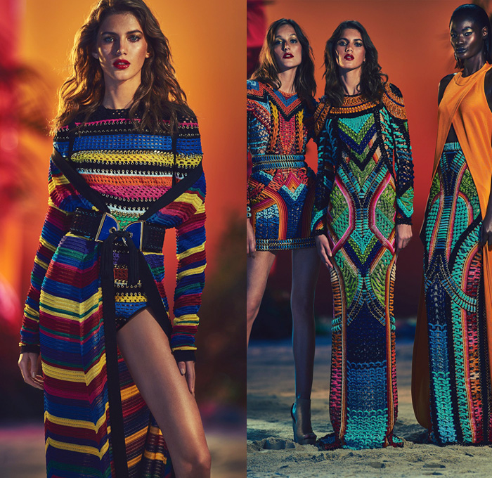 Balmain 2017 Resort Cruise Pre-Spring Womens Lookbook Presentation - Patchwork Denim Jeans Embroidery Bedazzled Metallic Fringes Frayed Raw Hem Tassels Sheer Chiffon Basketweave Knit Sleeveless Cargo Pockets Cloak Cape Wide Leg Trousers Palazzo Pants Flare High Slit Wide Belt Zipper Coatdress Skirt Frock Drawstring Bomber Jacket Suede Leather Mesh Patchwork Ruffles Balloon Sleeves Silk Satin Wrap Kimono Gown Eveningwear Handbag