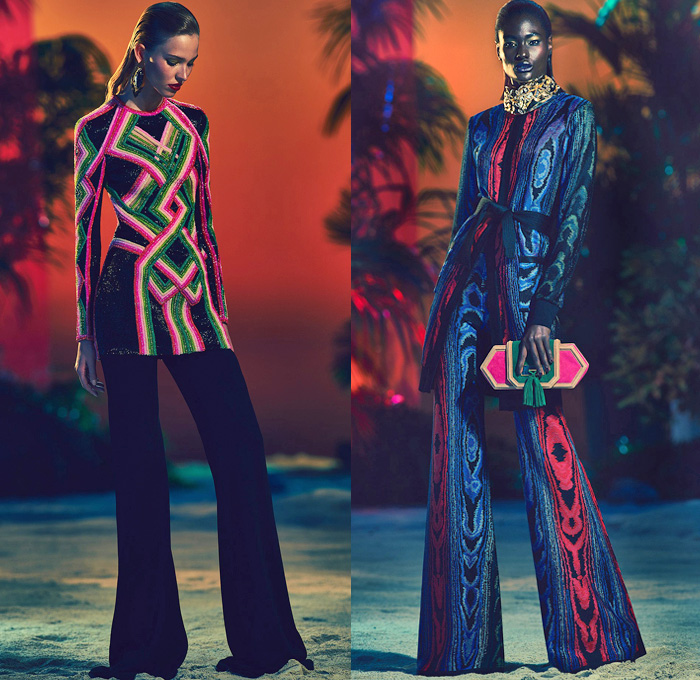 Balmain 2017 Resort Cruise Pre-Spring Womens Lookbook Presentation - Patchwork Denim Jeans Embroidery Bedazzled Metallic Fringes Frayed Raw Hem Tassels Sheer Chiffon Basketweave Knit Sleeveless Cargo Pockets Cloak Cape Wide Leg Trousers Palazzo Pants Flare High Slit Wide Belt Zipper Coatdress Skirt Frock Drawstring Bomber Jacket Suede Leather Mesh Patchwork Ruffles Balloon Sleeves Silk Satin Wrap Kimono Gown Eveningwear Handbag