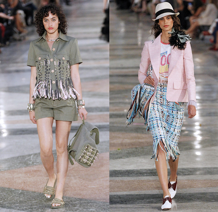 Chanel 2017 Resort Cruise Pre-Spring Womens Runway Catwalk Looks Collection Karl Lagerfeld - Havana Cuba Denim Jeans Fedora Straw Hat Vintage Cars Beret Brogues Lace Organza Tweed 1950s Fifties Embroidery Bedazzled Jewels Sequins Jacket Blazer Sheer Chiffon Mesh Halterneck Crochet Weave Knitwear Shorts Fringes Maxi Dress Birds Parrot Ruffles Pleats Flowers Floral Wide Leg Palazzo Pants Necktie Tutu Brooch Blouse Stripes