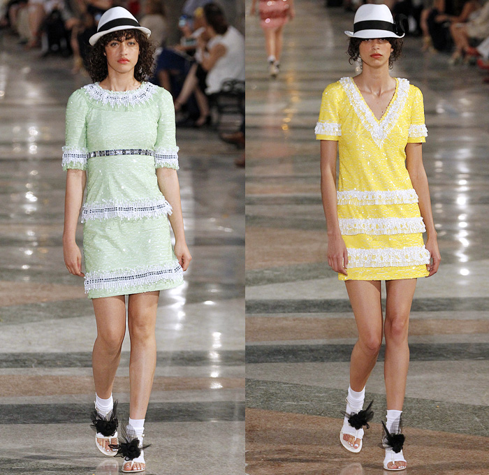 Chanel 2017 Resort Cruise Pre-Spring Womens Runway Catwalk Looks Collection Karl Lagerfeld - Havana Cuba Denim Jeans Fedora Straw Hat Vintage Cars Beret Brogues Lace Organza Tweed 1950s Fifties Embroidery Bedazzled Jewels Sequins Jacket Blazer Sheer Chiffon Mesh Halterneck Crochet Weave Knitwear Shorts Fringes Maxi Dress Birds Parrot Ruffles Pleats Flowers Floral Wide Leg Palazzo Pants Necktie Tutu Brooch Blouse Stripes