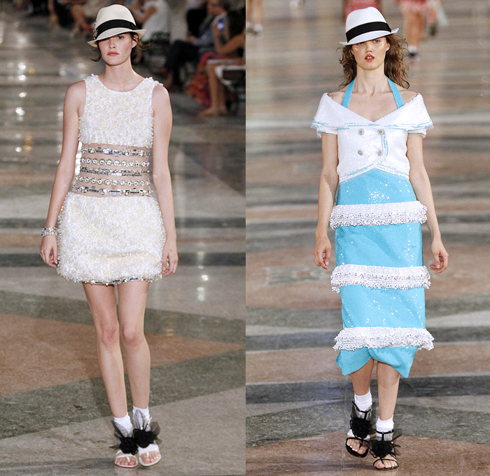 Chanel 2017 Resort Cruise Pre-Spring Womens Runway Catwalk Looks Collection Karl Lagerfeld - Havana Cuba Denim Jeans Fedora Straw Hat Vintage Cars Beret Brogues Lace Organza Tweed 1950s Fifties Embroidery Bedazzled Jewels Sequins Jacket Blazer Sheer Chiffon Mesh Halterneck Crochet Weave Knitwear Shorts Fringes Maxi Dress Birds Parrot Ruffles Pleats Flowers Floral Wide Leg Palazzo Pants Necktie Tutu Brooch Blouse Stripes