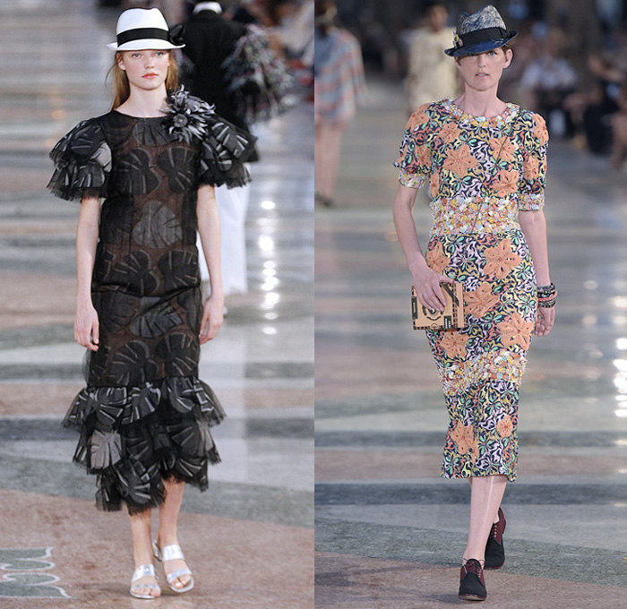 Chanel 2017 Resort Cruise Pre-Spring Womens Runway Catwalk Looks Collection Karl Lagerfeld - Havana Cuba Denim Jeans Fedora Straw Hat Vintage Cars Beret Brogues Lace Organza Tweed 1950s Fifties Embroidery Bedazzled Jewels Sequins Jacket Blazer Sheer Chiffon Mesh Halterneck Crochet Weave Knitwear Shorts Fringes Maxi Dress Birds Parrot Ruffles Pleats Flowers Floral Wide Leg Palazzo Pants Necktie Tutu Brooch Blouse Stripes