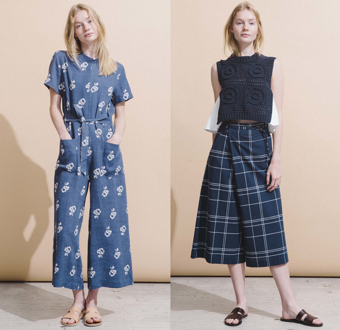 Sea New York 2017 Resort Cruise Pre-Spring Womens Lookbook Presentation - Orchid Poplin Victorian Preppy Wrap Tie Up Knot Ribbon Dress Chambray Pseudo Denim Jacket Skirt Sleeveless Lace Wide Leg Trousers Palazzo Pants Culottes Gauchos Roll Up Ruffles Stripes Tiered Check Onesie Jumpsuit Flowers Floral Chunky Knit Turtleneck Strapless Ornamental Frayed Raw Hem Jeans