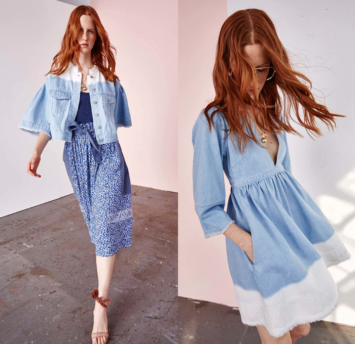 Ulla Johnson 2017 Resort Cruise Pre-Spring Womens Lookbook Presentation - Ombre Denim Jeans Vintage Bohemian Chic Embroidery Pleats Balloon Sleeves Blouse Wide Leg Flare Peasant Dress Flowers Floral Kimono Wrap Robe Onesie Jumpsuit Coveralls Skirt Frock Jacket Sash Waist Halterneck Bow Ribbon Sleeveless Pants Trousers Pinafore Fringes Knit Sweater Crochet Plaid Check