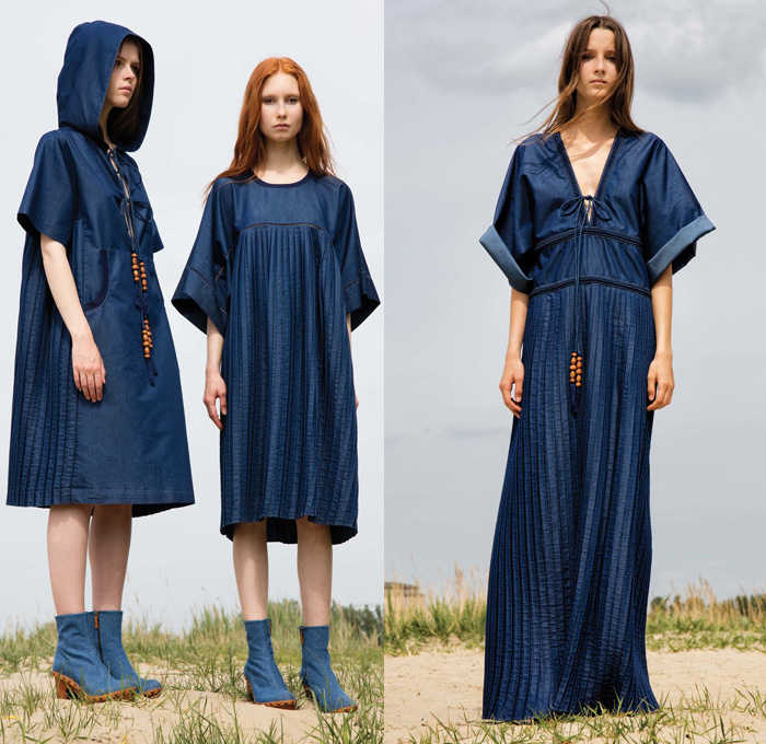 Veronique Branquinho 2017 Resort Cruise Pre-Spring Womens Lookbook Presentation - Duality Modernity Vintage Denim Jeans Austrian Lace Ethnic Djellaba Hoodie Maxi Dress Accordion Pleats Boots Sheer Chiffon Mesh Drawstring V-Neck Vest Waistcoat Sleeveless Beads Blouse Tunic Skirt Frock Frayed Raw Hem Clogs Pants Trousers Shorts Shirtdress Hanging Sleeve Embroidery