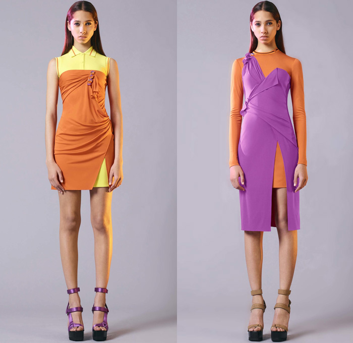 Versace 2017 Resort Cruise Pre-Spring Womens Lookbook Presentation - Contrast Stitching Denim Jeans Motorcycle Biker Leather Bomber Jacket Cropped Pants Platforms Miniskirt Colorblock Outerwear Trench Coat Polka Dots Vest Sleeveless Dress Lattice Embroidery Bedazzled Sheer Perforated Flare Stripes Sweater Jumper Accordion Pleats Halterneck Knit Flowers Floral Wrap Drapery Asymmetrical Hem Handbag Crossbody Backpack