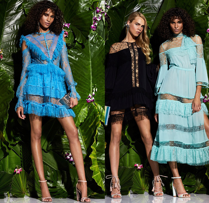 Zuhair Murad 2017 Resort Cruise Pre-Spring Womens Lookbook Presentation - Acid Wash Bleached Denim Jeans Flowers Floral Foliage Birds Tropical Motif Embroidery Bedazzled Gladiator Sandals Sheer Chiffon Tulle Lace Mesh Blouse Ruffles Crop Top Midriff Strapless Jacket Trench Coat Suede Wide Leg Trousers Palazzo Pants Onesie Jumpsuit Coveralls Romper Cape Hanging Sleeve Clutch Purse Scarf Accordion Pleats Wrap Curtain Neck Halter Top Maxi Dress Goddess Gown Drapery Bomber Jacket