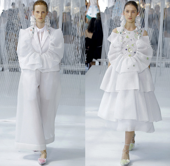 DELPOZO 2017 Spring Summer Womens Runway Catwalk Looks - New York Fashion Week - Luminosity Fairy Tale Fantasy Organic Shape Plaid Tartan Wide Leg Trousers Palazzo Pants Culottes Outerwear Trench Coat Blouse Winged Bulb Sleeves Bell Handkerchief Hem Bow Ribbon Knot Folds Orchid Earrings Embossed Peplum Fringes Ruffles Petals Blossoming Flower Floral Knit Brocade Cloqué Tiered Silk Sheer Chiffon Tulle Bedazzled Jewels Dress Gown Eveningwear Mesh Stripes Crop Top Midriff Shawl Miniskirt Fan Front Poodle Circle Skirt Handbag Metallic