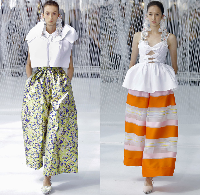 DELPOZO 2017 Spring Summer Womens Runway Catwalk Looks - New York Fashion Week - Luminosity Fairy Tale Fantasy Organic Shape Plaid Tartan Wide Leg Trousers Palazzo Pants Culottes Outerwear Trench Coat Blouse Winged Bulb Sleeves Bell Handkerchief Hem Bow Ribbon Knot Folds Orchid Earrings Embossed Peplum Fringes Ruffles Petals Blossoming Flower Floral Knit Brocade Cloqué Tiered Silk Sheer Chiffon Tulle Bedazzled Jewels Dress Gown Eveningwear Mesh Stripes Crop Top Midriff Shawl Miniskirt Fan Front Poodle Circle Skirt Handbag Metallic