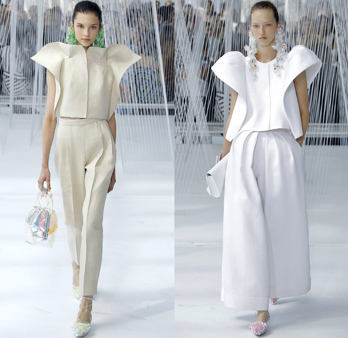 DELPOZO 2017 Spring Summer Womens Runway Catwalk Looks - New York Fashion Week - Luminosity Fairy Tale Fantasy Organic Shape Plaid Tartan Wide Leg Trousers Palazzo Pants Culottes Outerwear Trench Coat Blouse Winged Bulb Sleeves Bell Handkerchief Hem Bow Ribbon Knot Folds Orchid Earrings Embossed Peplum Fringes Ruffles Petals Blossoming Flower Floral Knit Brocade Cloqué Tiered Silk Sheer Chiffon Tulle Bedazzled Jewels Dress Gown Eveningwear Mesh Stripes Crop Top Midriff Shawl Miniskirt Fan Front Poodle Circle Skirt Handbag Metallic