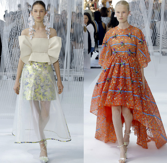 DELPOZO 2017 Spring Summer Womens Runway Catwalk Looks - New York Fashion Week - Luminosity Fairy Tale Fantasy Organic Shape Plaid Tartan Wide Leg Trousers Palazzo Pants Culottes Outerwear Trench Coat Blouse Winged Bulb Sleeves Bell Handkerchief Hem Bow Ribbon Knot Folds Orchid Earrings Embossed Peplum Fringes Ruffles Petals Blossoming Flower Floral Knit Brocade Cloqué Tiered Silk Sheer Chiffon Tulle Bedazzled Jewels Dress Gown Eveningwear Mesh Stripes Crop Top Midriff Shawl Miniskirt Fan Front Poodle Circle Skirt Handbag Metallic