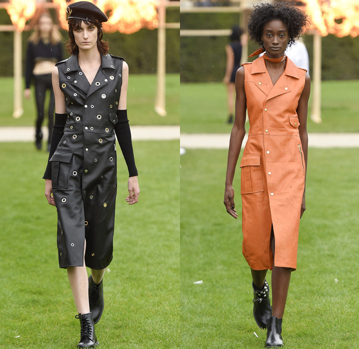 Each x Other 2017 Spring Summer Womens Runway Catwalk Looks - Mode à Paris Fashion Week Mode Féminin France - Musée Des Arts Decoratifs Pinstripe Chunky Knit Mesh Perforated Sweater Vest Waistcoat Blouse Blazer Jacket Pantsuit Trench Coat Fringes Suede Lace Up Crop Top Midriff Asymmetrical Hem Arm Warmers Shirtdress Wrap Cargo Pockets One Shoulder Cutout Camouflage Pinafore Dress Romper Onesie Denim Jeans Panel Frayed Raw Hem Wide Leg Pins Boots Choker Hotpants Hat Beret