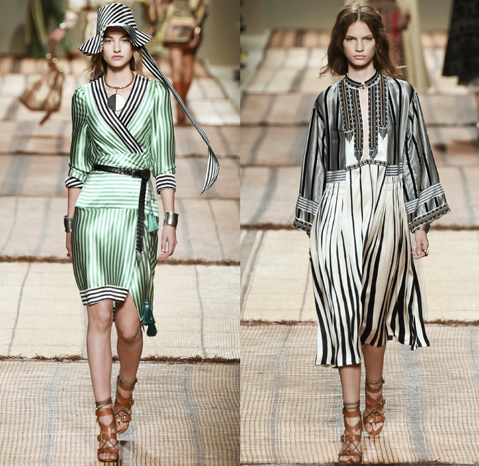 Etro 2017 Spring Summer Womens Runway Catwalk Looks - Milano Moda Donna Collezione Milan Fashion Week Italy - Art Deco Bohemian Boho Chic Silk Jacquard Outerwear Coat Robe Poncho Cloak Cape Parka Hanging Sleeve Stripes Ornamental Print Decorative Art Paisley Knee Pads Maxi Dress Goddess Gown Drawstring Tassels Flowers Floral Satin Crop Top Midriff Fringes Knitwear Rope Wrap Shorts Embroidery Adorned Bedazzled Beads Shirtdress Jacket Pleats Halterneck Bangles Bracelet Necklace Pendant Poche Handbag Braid Belt Illustration Train Bike Bucket Hat Boots