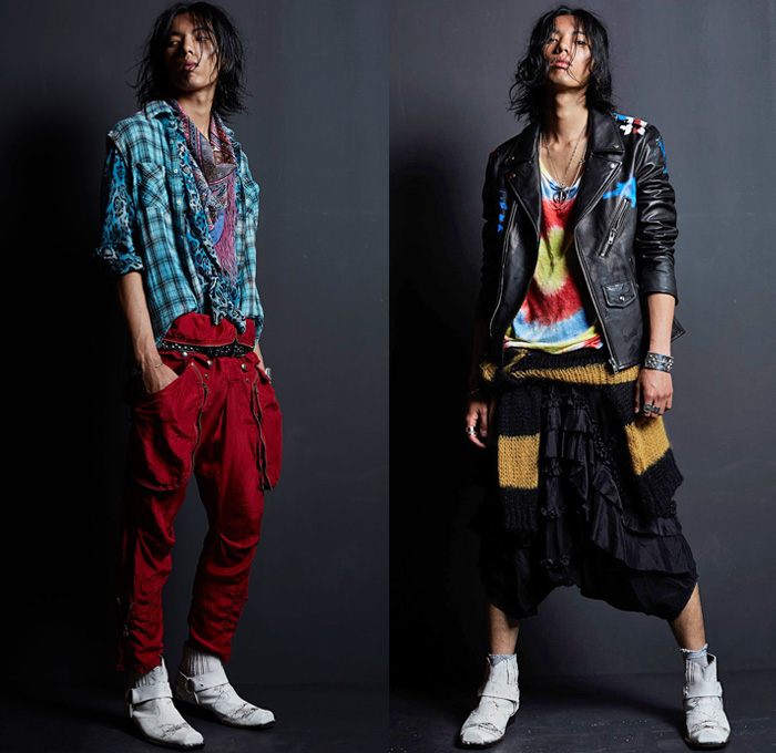 Faith Connexion 2017 Spring Summer Mens Lookbook Presentation - Mode à Paris Fashion Week Mode Masculine France - Destroyed Tattered Ripped Denim Jeans Rock n Roll Leopard Zebra Fringes Embroidery Bedazzled Metallic Studs Stars Zippered Pockets Frayed Raw Hem Vest Waistcoat Tapered Leather Tie Up Shirt Knitwear Sweater Union Jack Flag Now Future Cargo Pockets Camouflage Slouchy Plaid Acid Wash Cowboy Boots Androgyny