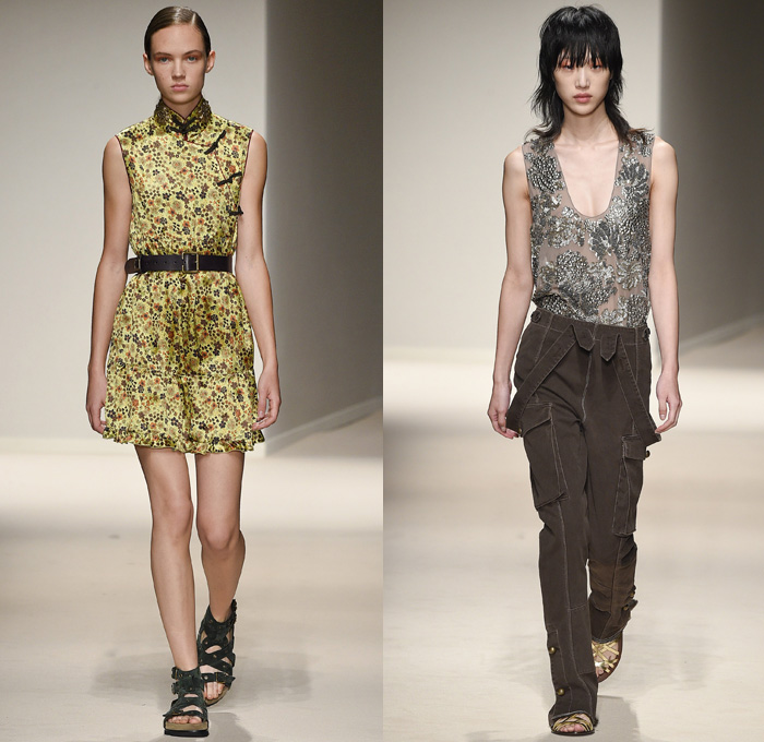 Fay 2017 Spring Summer Womens Runway Catwalk Looks - Milano Moda Donna Collezione Milan Fashion Week Italy - 1970s Seventies Military Army Safari Field Aviator Jacket Medallions Shirtdress Cheongsam Qípáo Mandarin Gown Straps Belted Waist Hem Gladiator Sandals Suspenders Sheer Chiffon Embroidery Sequins Flowers Floral Contrast Stitching Jeans Cargo Pockets Ornamental Bootcut Crop Top Midriff Knit Sweater Turtleneck Silk Satin Velvet Patches Grommets Camouflage Coatdress Destroyed Holes Handbag Snake Python