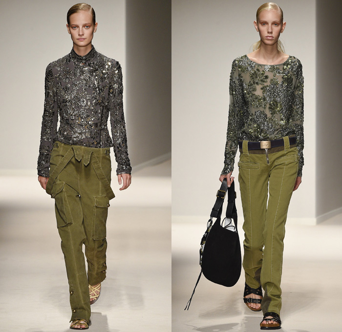 Fay 2017 Spring Summer Womens Runway Catwalk Looks - Milano Moda Donna Collezione Milan Fashion Week Italy - 1970s Seventies Military Army Safari Field Aviator Jacket Medallions Shirtdress Cheongsam Qípáo Mandarin Gown Straps Belted Waist Hem Gladiator Sandals Suspenders Sheer Chiffon Embroidery Sequins Flowers Floral Contrast Stitching Jeans Cargo Pockets Ornamental Bootcut Crop Top Midriff Knit Sweater Turtleneck Silk Satin Velvet Patches Grommets Camouflage Coatdress Destroyed Holes Handbag Snake Python