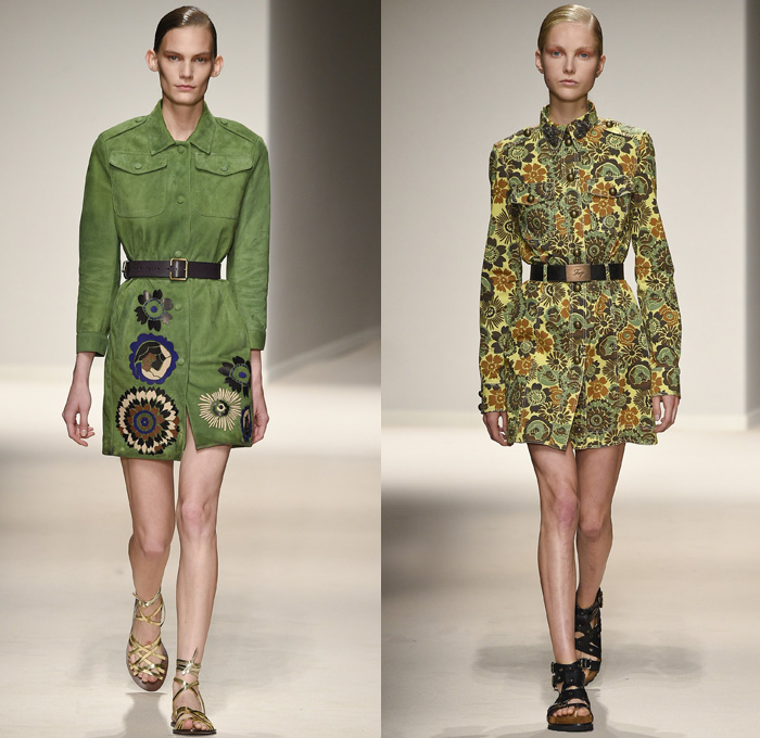 Fay 2017 Spring Summer Womens Runway Catwalk Looks - Milano Moda Donna Collezione Milan Fashion Week Italy - 1970s Seventies Military Army Safari Field Aviator Jacket Medallions Shirtdress Cheongsam Qípáo Mandarin Gown Straps Belted Waist Hem Gladiator Sandals Suspenders Sheer Chiffon Embroidery Sequins Flowers Floral Contrast Stitching Jeans Cargo Pockets Ornamental Bootcut Crop Top Midriff Knit Sweater Turtleneck Silk Satin Velvet Patches Grommets Camouflage Coatdress Destroyed Holes Handbag Snake Python