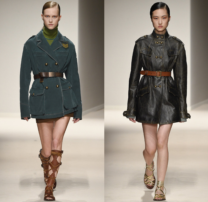 Fay 2017 Spring Summer Womens Runway Catwalk Looks - Milano Moda Donna Collezione Milan Fashion Week Italy - 1970s Seventies Military Army Safari Field Aviator Jacket Medallions Shirtdress Cheongsam Qípáo Mandarin Gown Straps Belted Waist Hem Gladiator Sandals Suspenders Sheer Chiffon Embroidery Sequins Flowers Floral Contrast Stitching Jeans Cargo Pockets Ornamental Bootcut Crop Top Midriff Knit Sweater Turtleneck Silk Satin Velvet Patches Grommets Camouflage Coatdress Destroyed Holes Handbag Snake Python