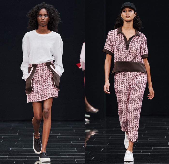 Ida Klamborn 2017 Spring Summer Womens Runway Catwalk Looks - Fashion Week Stockholm Sweden - Casual Sneakers Blouse Mom Jeans Denim Mesh Fishnet Frayed Raw Hem Noodle Spaghetti Strap Outerwear Coat Shearling Parka Raincoat Nylon Drawstring Trucker Jacket Colorblock Dolphin Hem Shorts Flap Pockets Miniskirt Sweater Jumper Pullover Cropped Pants Strip Hem