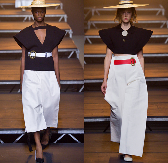 Jacquemus 2017 Spring Summer Womens Runway Catwalk Looks - Mode à Paris Fashion Week Mode Féminin France - Les Santons De Provence Folk Oversized Frankenstein Padded Football Shoulders Leg O'Mutton Bloated Sleeves Triangle Top Wide Leg Trousers Palazzo Pants V-Neck Crop Top Midriff Blouse Boxy Ruffles Skirt Frock Layers High Slit Tiered Lace Sheer Chiffon Tulle Kimono Wrap Plaid Check Shirtdress Pantsuit Vest Waistcoat Outerwear Jacket Blazer Pinstripe Polka Dots Bandage Straw Hat