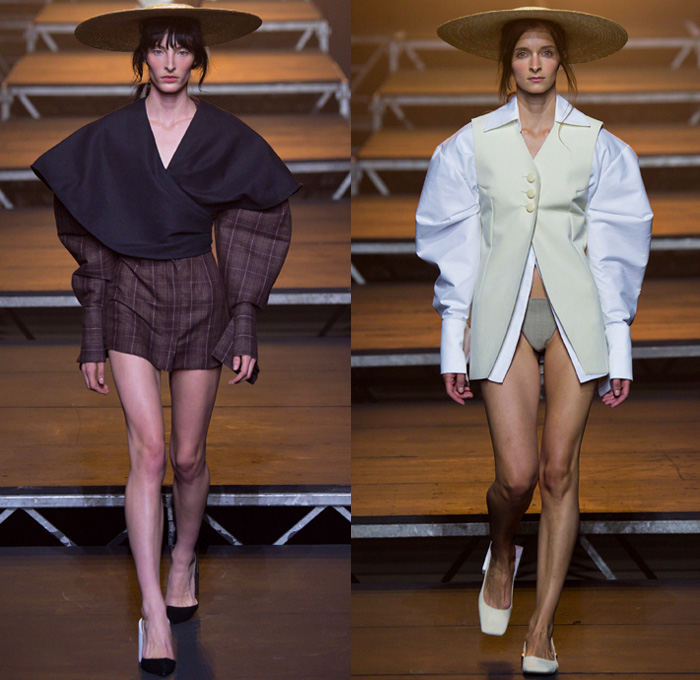 Jacquemus 2017 Spring Summer Womens Runway Catwalk Looks - Mode à Paris Fashion Week Mode Féminin France - Les Santons De Provence Folk Oversized Frankenstein Padded Football Shoulders Leg O'Mutton Bloated Sleeves Triangle Top Wide Leg Trousers Palazzo Pants V-Neck Crop Top Midriff Blouse Boxy Ruffles Skirt Frock Layers High Slit Tiered Lace Sheer Chiffon Tulle Kimono Wrap Plaid Check Shirtdress Pantsuit Vest Waistcoat Outerwear Jacket Blazer Pinstripe Polka Dots Bandage Straw Hat