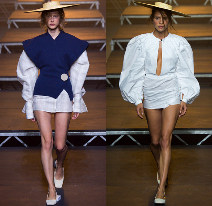 Jacquemus 2017 Spring Summer Womens Runway Catwalk Looks - Mode à Paris Fashion Week Mode Féminin France - Les Santons De Provence Folk Oversized Frankenstein Padded Football Shoulders Leg O'Mutton Bloated Sleeves Triangle Top Wide Leg Trousers Palazzo Pants V-Neck Crop Top Midriff Blouse Boxy Ruffles Skirt Frock Layers High Slit Tiered Lace Sheer Chiffon Tulle Kimono Wrap Plaid Check Shirtdress Pantsuit Vest Waistcoat Outerwear Jacket Blazer Pinstripe Polka Dots Bandage Straw Hat