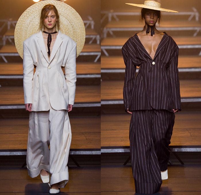 Jacquemus 2017 Spring Summer Womens Runway Catwalk Looks - Mode à Paris Fashion Week Mode Féminin France - Les Santons De Provence Folk Oversized Frankenstein Padded Football Shoulders Leg O'Mutton Bloated Sleeves Triangle Top Wide Leg Trousers Palazzo Pants V-Neck Crop Top Midriff Blouse Boxy Ruffles Skirt Frock Layers High Slit Tiered Lace Sheer Chiffon Tulle Kimono Wrap Plaid Check Shirtdress Pantsuit Vest Waistcoat Outerwear Jacket Blazer Pinstripe Polka Dots Bandage Straw Hat