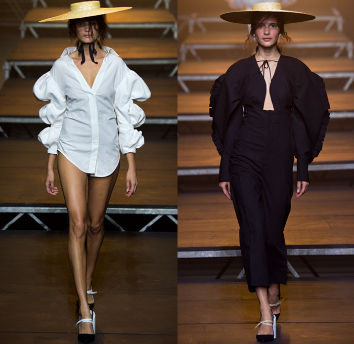 Jacquemus 2017 Spring Summer Womens Runway Catwalk Looks - Mode à Paris Fashion Week Mode Féminin France - Les Santons De Provence Folk Oversized Frankenstein Padded Football Shoulders Leg O'Mutton Bloated Sleeves Triangle Top Wide Leg Trousers Palazzo Pants V-Neck Crop Top Midriff Blouse Boxy Ruffles Skirt Frock Layers High Slit Tiered Lace Sheer Chiffon Tulle Kimono Wrap Plaid Check Shirtdress Pantsuit Vest Waistcoat Outerwear Jacket Blazer Pinstripe Polka Dots Bandage Straw Hat