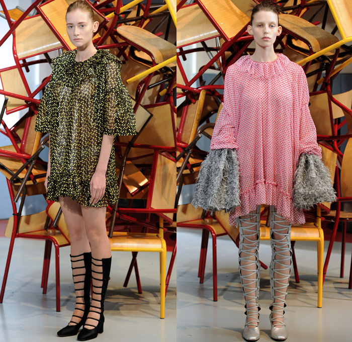 Jourden 2017 Spring Summer Womens Lookbook Presentation - Anais-Jourden Mak Chun Ting - Mode à Paris Fashion Week Mode Féminin France - Paisley Ornamental Print Decorative Art Embroidery Adorned Bedazzled Metallic Studs Skirt Frock Cinch Shirtdress Furry Mesh Fishnet Sheer Chiffon Wide Bell Sleeves Ruffles Fringes Crop Top Midriff Dress Pleats Stripes Embossed Jacquard Cross Halterneck Outerwear Coatdress Wrinkled Crinkle Tie Up Jean Trucker Jacket Shorts Gladiator Heels Lace Up Shoes Footwear