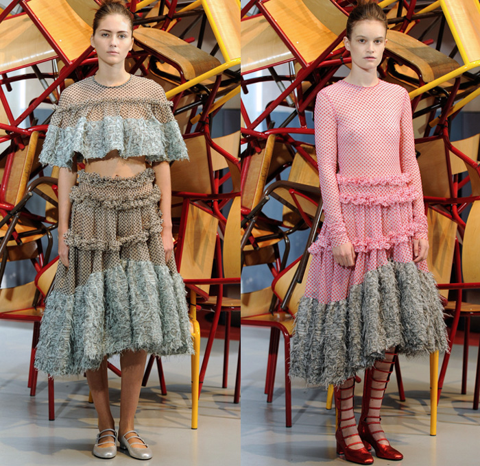 Jourden 2017 Spring Summer Womens Lookbook Presentation - Anais-Jourden Mak Chun Ting - Mode à Paris Fashion Week Mode Féminin France - Paisley Ornamental Print Decorative Art Embroidery Adorned Bedazzled Metallic Studs Skirt Frock Cinch Shirtdress Furry Mesh Fishnet Sheer Chiffon Wide Bell Sleeves Ruffles Fringes Crop Top Midriff Dress Pleats Stripes Embossed Jacquard Cross Halterneck Outerwear Coatdress Wrinkled Crinkle Tie Up Jean Trucker Jacket Shorts Gladiator Heels Lace Up Shoes Footwear