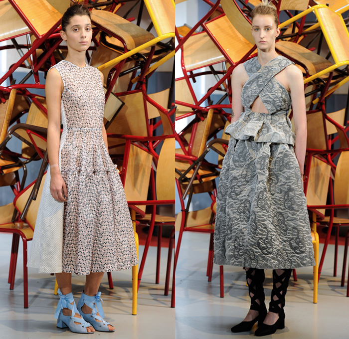 Jourden 2017 Spring Summer Womens Lookbook Presentation - Anais-Jourden Mak Chun Ting - Mode à Paris Fashion Week Mode Féminin France - Paisley Ornamental Print Decorative Art Embroidery Adorned Bedazzled Metallic Studs Skirt Frock Cinch Shirtdress Furry Mesh Fishnet Sheer Chiffon Wide Bell Sleeves Ruffles Fringes Crop Top Midriff Dress Pleats Stripes Embossed Jacquard Cross Halterneck Outerwear Coatdress Wrinkled Crinkle Tie Up Jean Trucker Jacket Shorts Gladiator Heels Lace Up Shoes Footwear