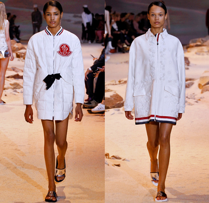 Moncler Gamme Rouge 2017 Spring Summer Womens Runway Catwalk Looks - Mode à Paris Fashion Week Mode Féminin France - French Foreign Legion Uniforms Military Officer 18th Century Architectural Plans Blueprints Shorts Buttons Dress Cape French Flag Colors Tri-Color Metallic Silver Quilted Waffle Drawstring Miniskirt Ornaments Embroidery Bedazzled Outerwear Coatdress Insect Beetle Gilet Bomber Jacket Leaves Foliage Macramé Lace Embroidery Ribbon Paisley Shirtdress Fanny Pack Waist Pouch Belt Bag Kepi Cap Harness Slippers Sneakers