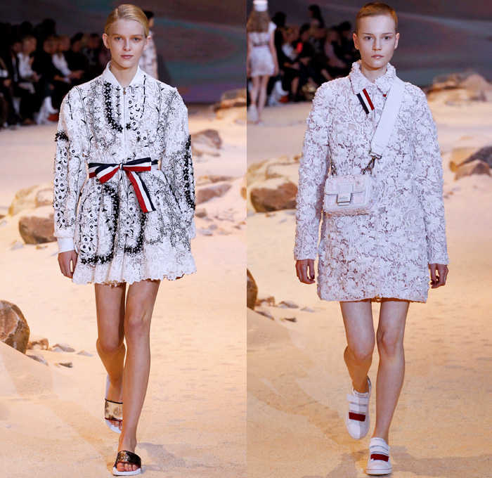 Moncler Gamme Rouge 2017 Spring Summer Womens Runway Catwalk Looks - Mode à Paris Fashion Week Mode Féminin France - French Foreign Legion Uniforms Military Officer 18th Century Architectural Plans Blueprints Shorts Buttons Dress Cape French Flag Colors Tri-Color Metallic Silver Quilted Waffle Drawstring Miniskirt Ornaments Embroidery Bedazzled Outerwear Coatdress Insect Beetle Gilet Bomber Jacket Leaves Foliage Macramé Lace Embroidery Ribbon Paisley Shirtdress Fanny Pack Waist Pouch Belt Bag Kepi Cap Harness Slippers Sneakers